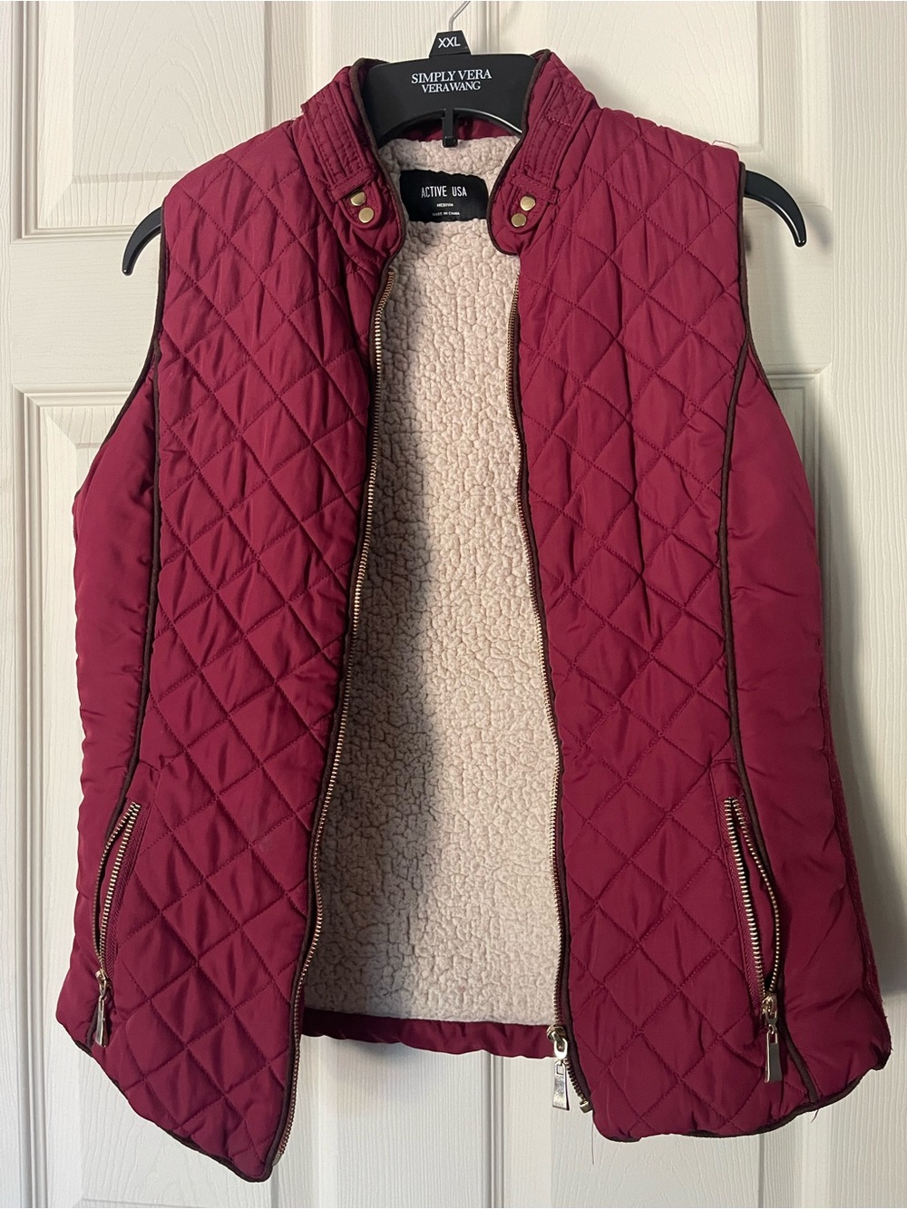 Active USA Quilted Maroon Sherpa-Lined Vest